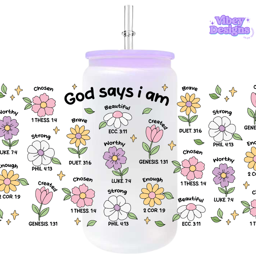 Uv Dtf Wrap For 16oz Libbey Glass - #R01 God says I am