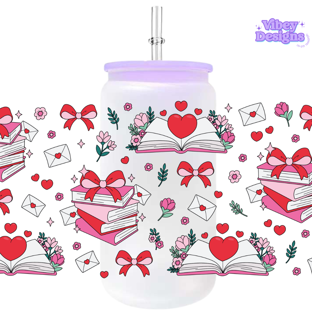 Uv Dtf Wrap For 16oz Libbey Glass - #VAL33 Love Books