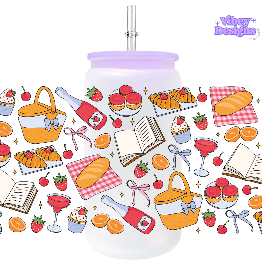 Uv Dtf Wrap For 16oz Libbey Glass - Strawberry Picnic