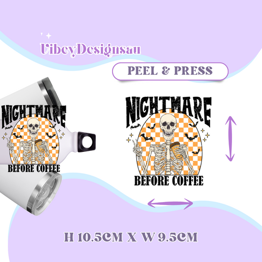Uv Dtf Transfer for Bottle, Glass, Mug, Diary - Nightmare Before Coffee