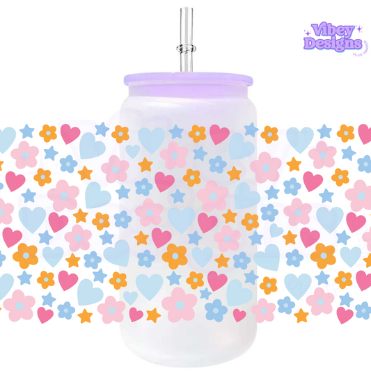 Uv Dtf Wrap For 16oz Libbey Glass - Happy Confetti Blue