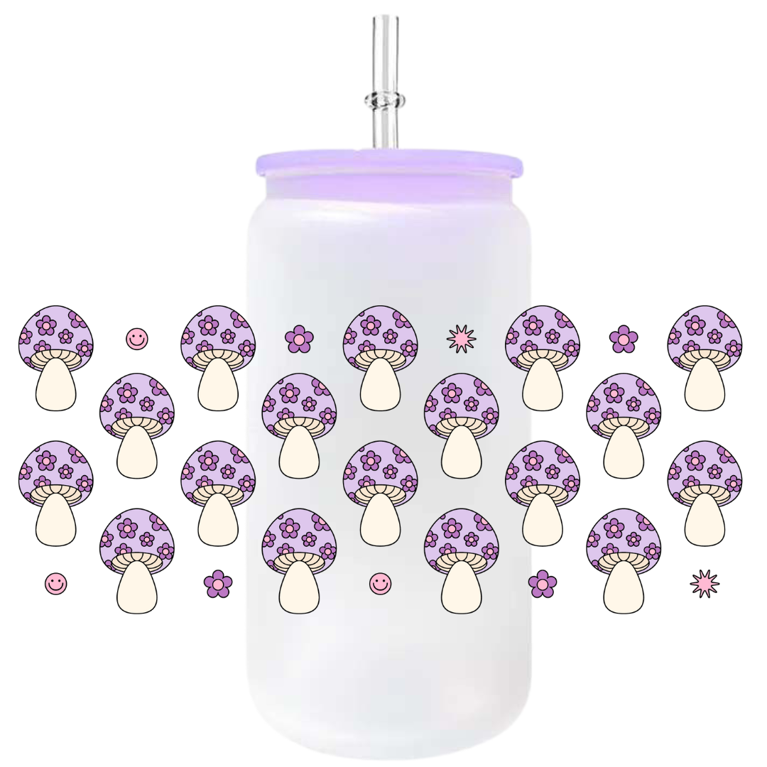 Uv Dtf Wrap For 16oz Libbey Glass - Purple Mushrooms