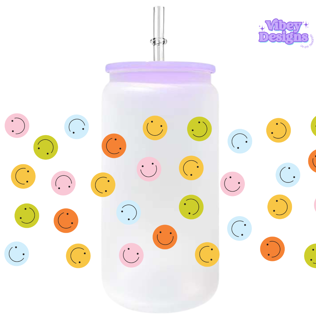 Uv Dtf Wrap For 16oz Libbey Glass - Rainbow Smileys