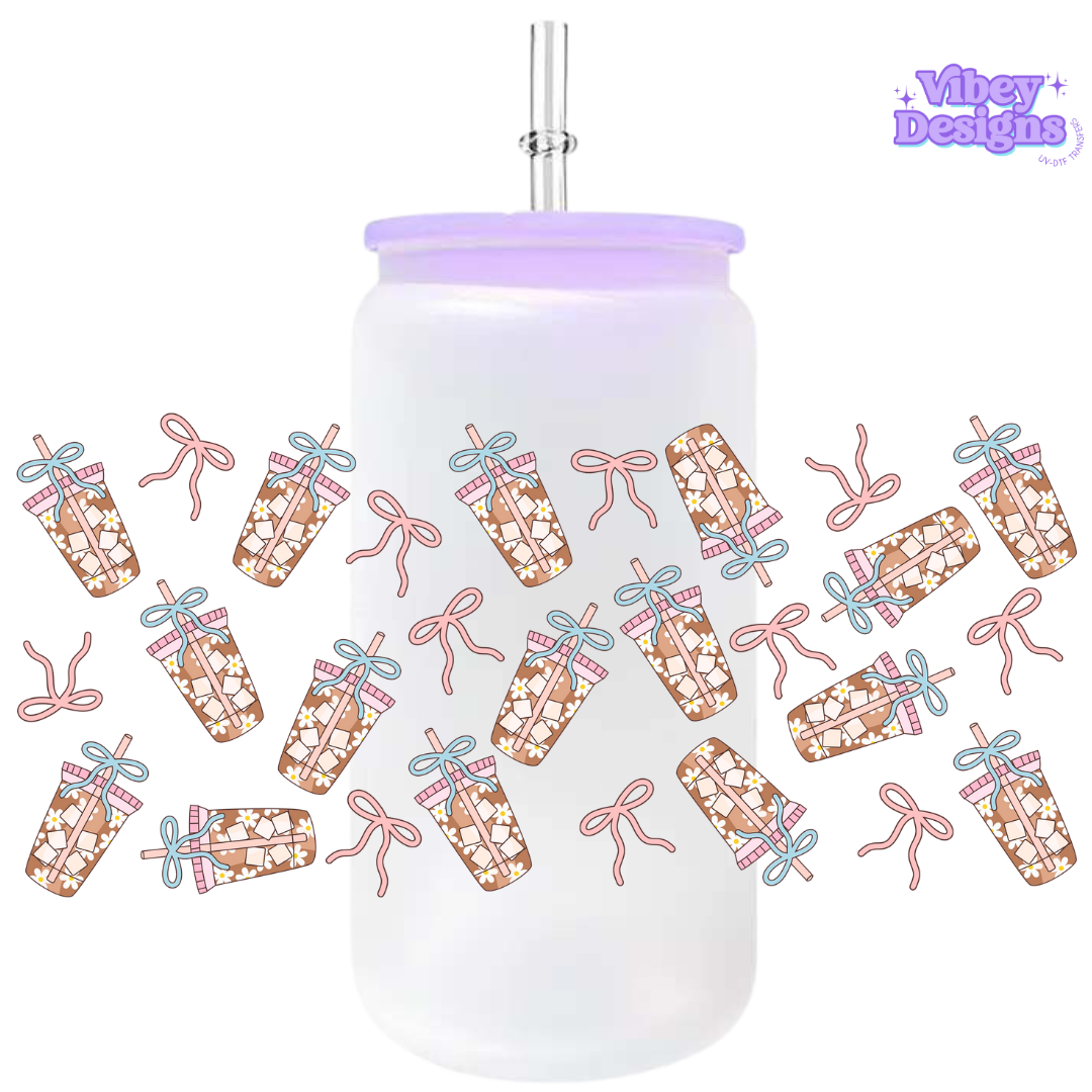 Uv Dtf Wrap For 16oz Libbey Glass - Cute Coffee & Bows
