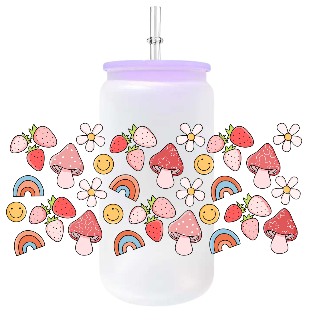 Uv Dtf Wrap For 16oz Libbey Glass - Retro Strawberries