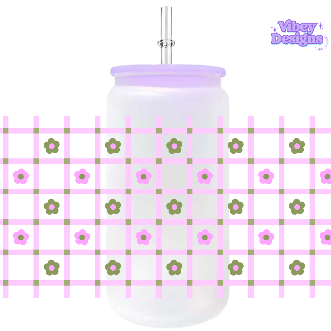 Uv Dtf Wrap For 16oz Libbey Glass - Plaid Daisies