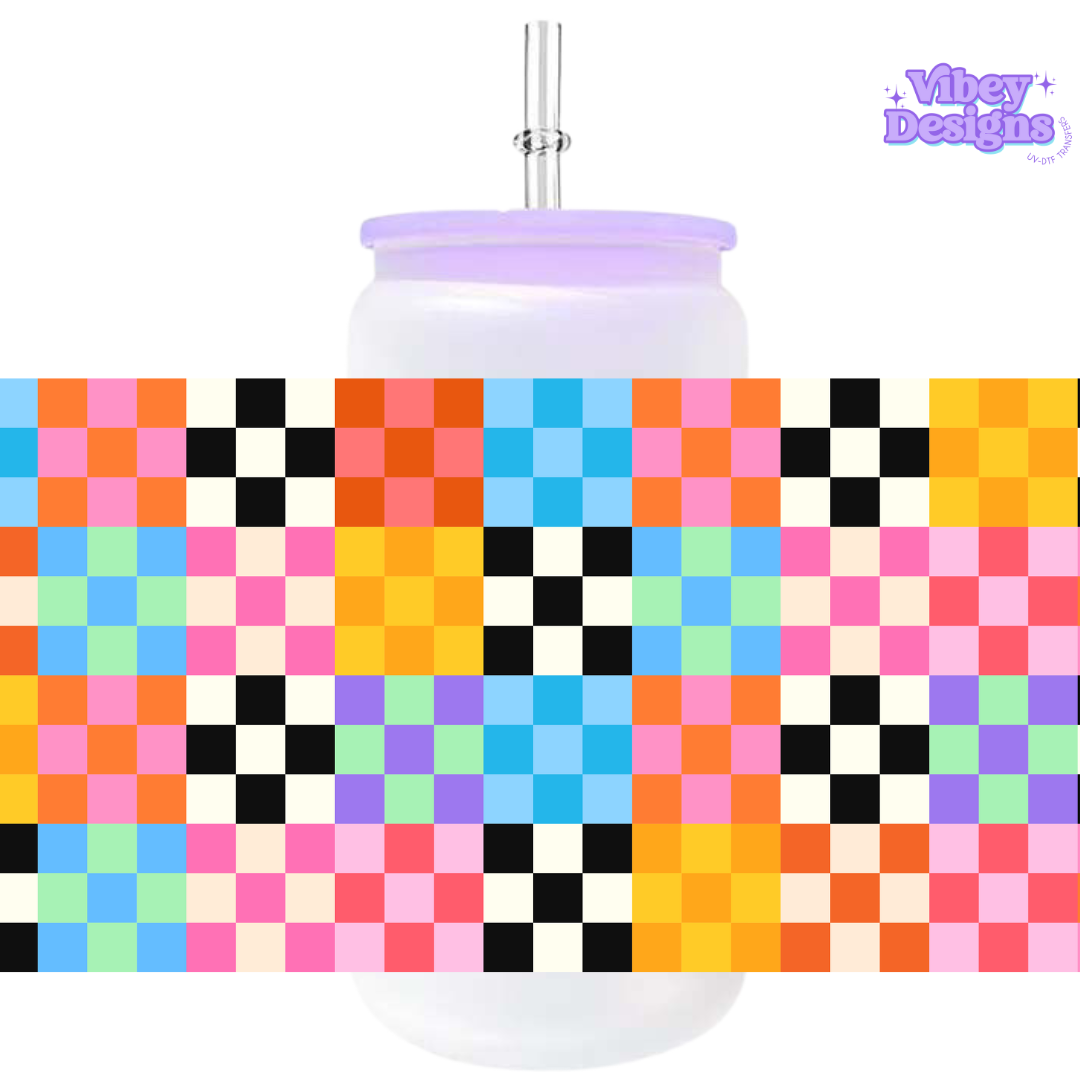 Uv Dtf Wrap For 16oz Libbey Glass - Checkered Full