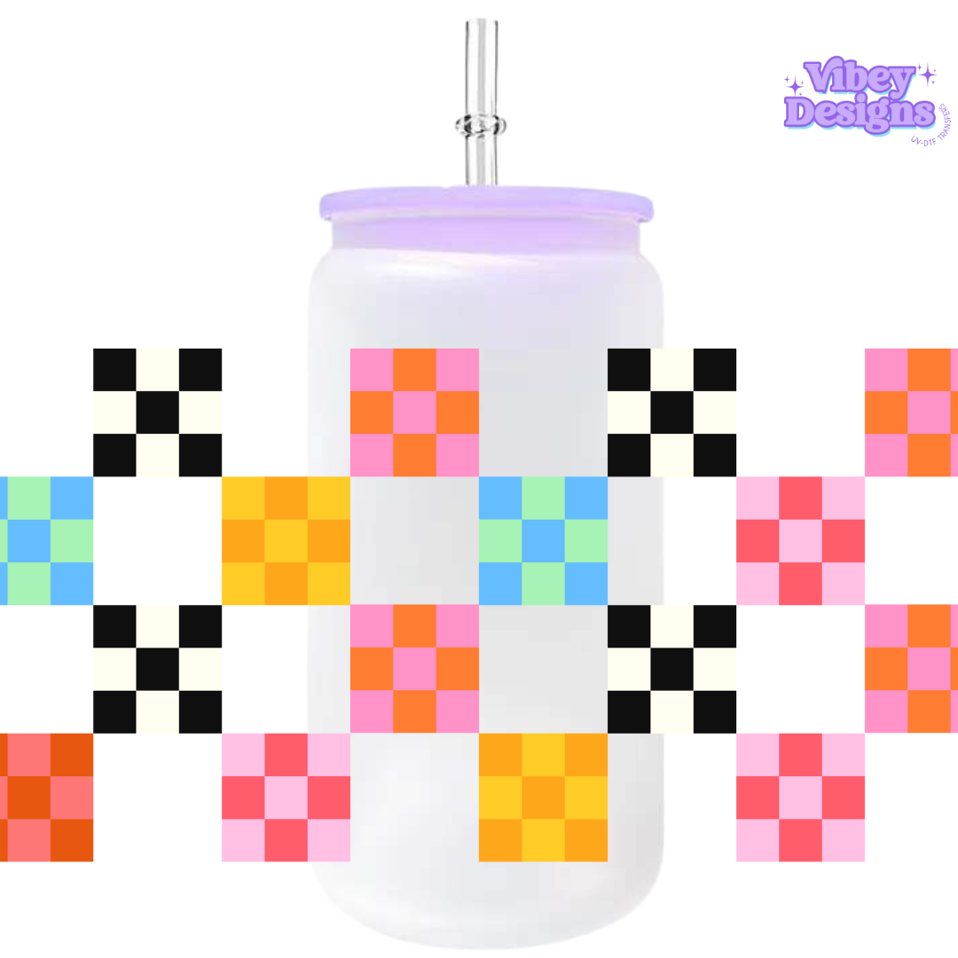 Uv Dtf Wrap For 16oz Libbey Glass - Checkered Cup