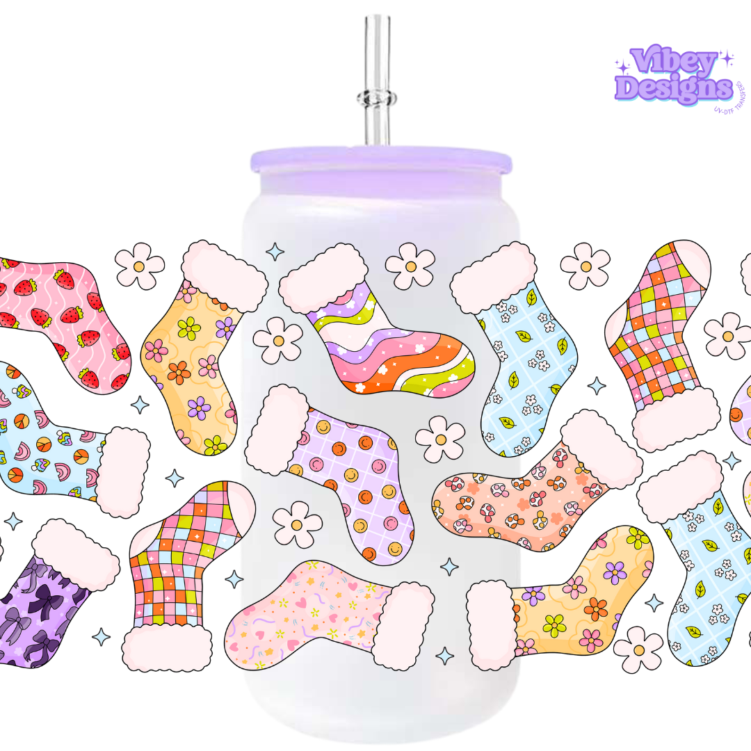Uv Dtf Wrap For 16oz Libbey Glass - Xmas Stockings