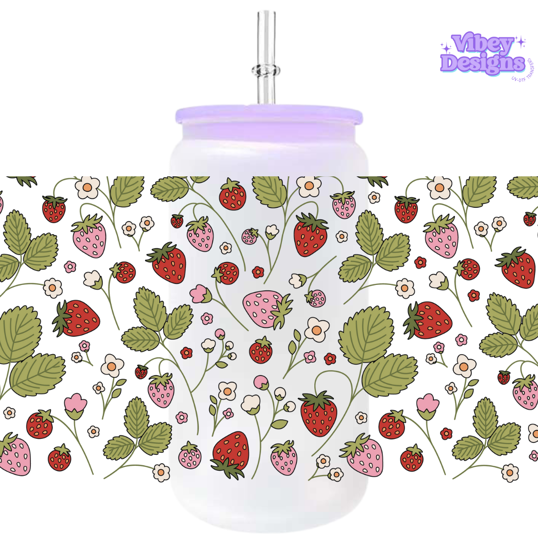 Uv Dtf Wrap For 16oz Libbey Glass - Strawberry Bloom