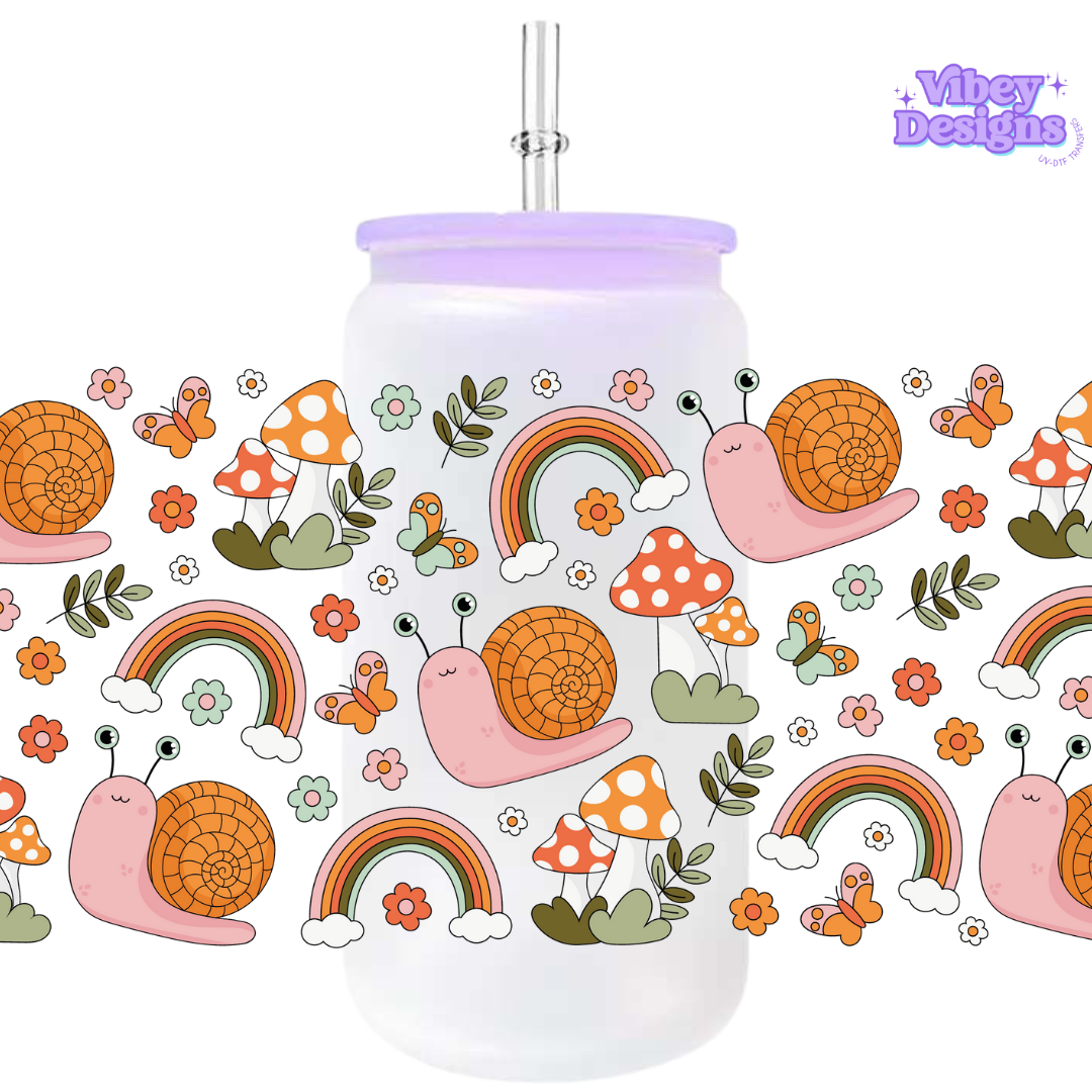 Uv Dtf Wrap For 16oz Libbey Glass - Snail Garden