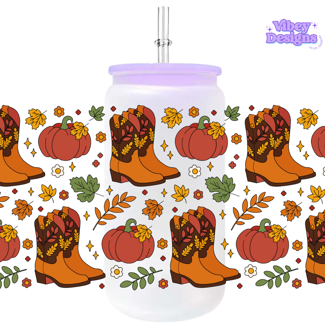 Uv Dtf Wrap For 16oz Libbey Glass - Fall Boots