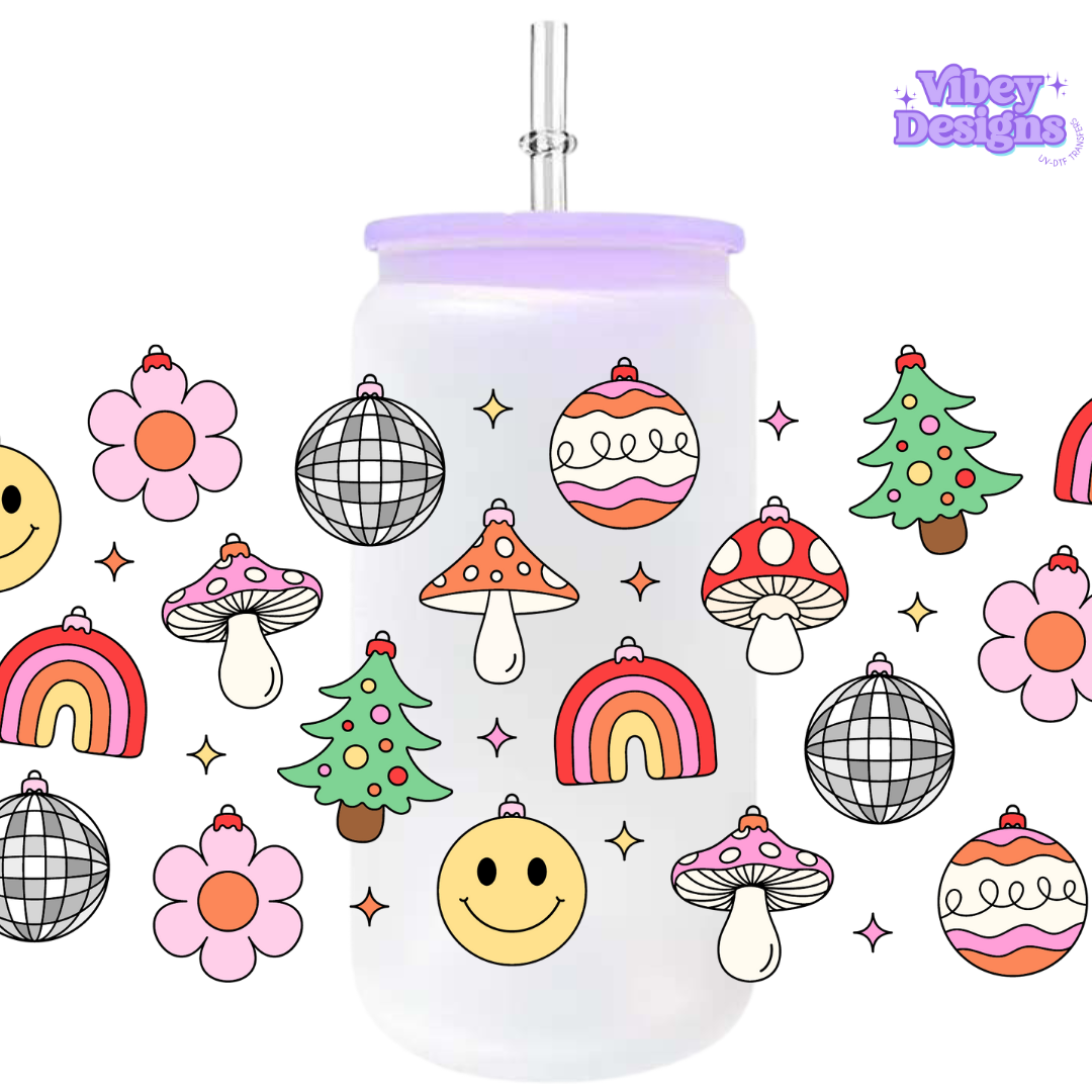 Uv Dtf Wrap For 16oz Libbey Glass - Retro Ornaments