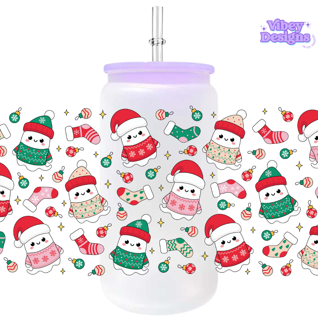 Uv Dtf Wrap For 16oz Libbey Glass - Xmas Ghost