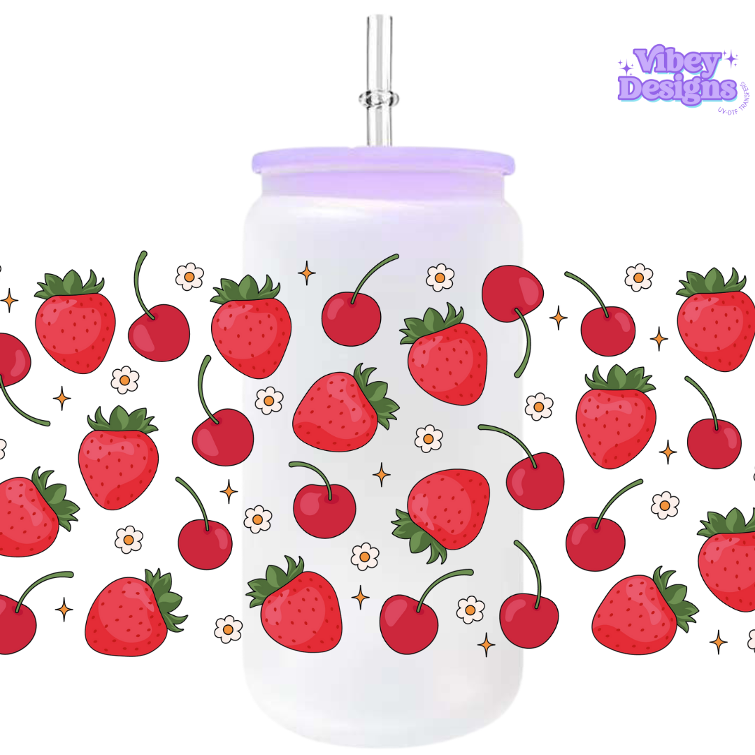 Uv Dtf Wrap For 16oz Libbey Glass - Strawberries & Cherries