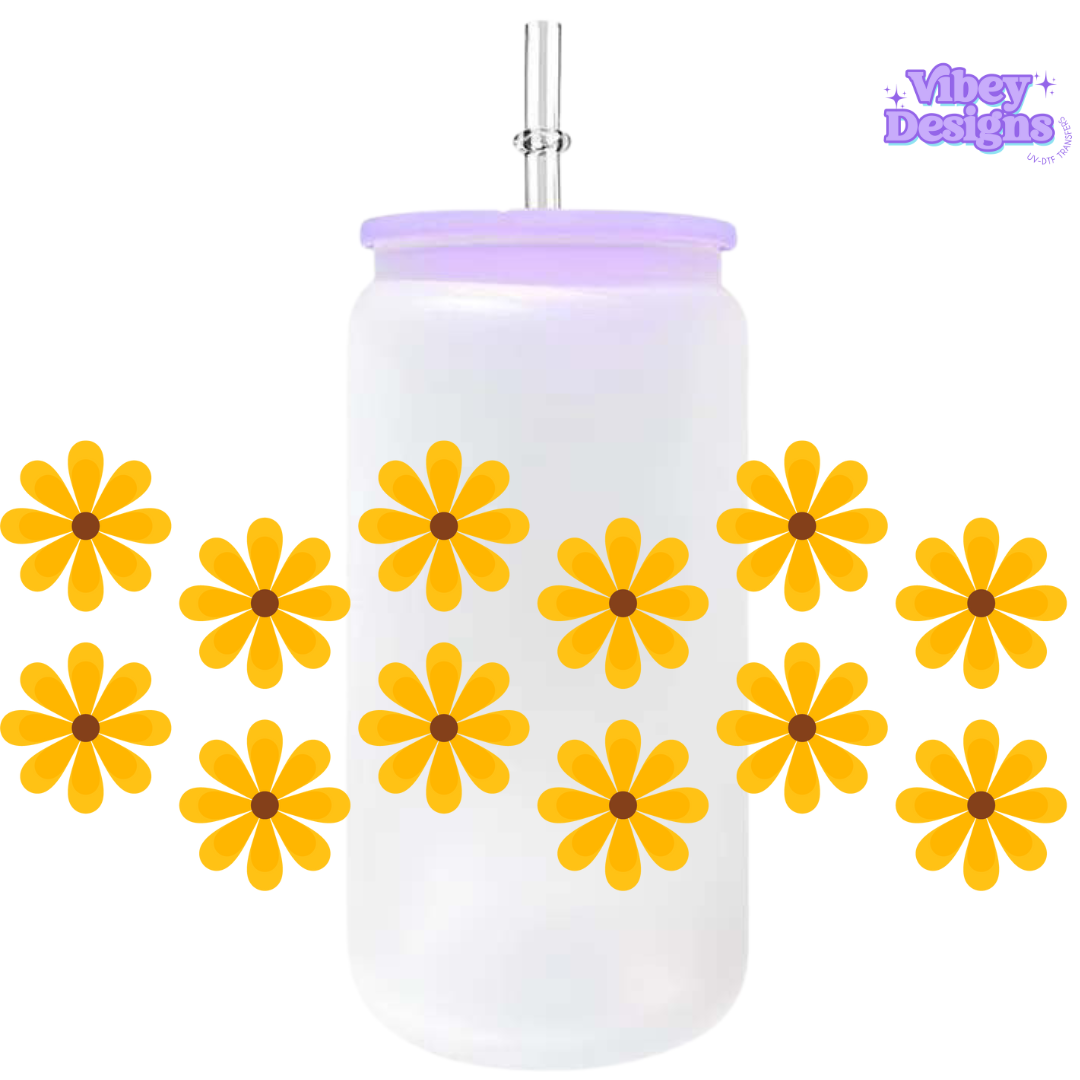 Uv Dtf Wrap For 16oz Libbey Glass - Retro Sunflowers