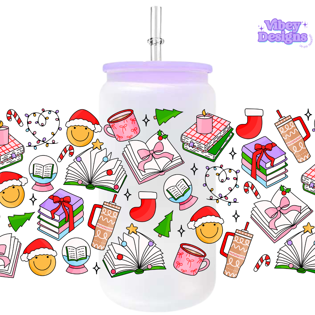 Uv Dtf Wrap For 16oz Libbey Glass - Bookish Christmas
