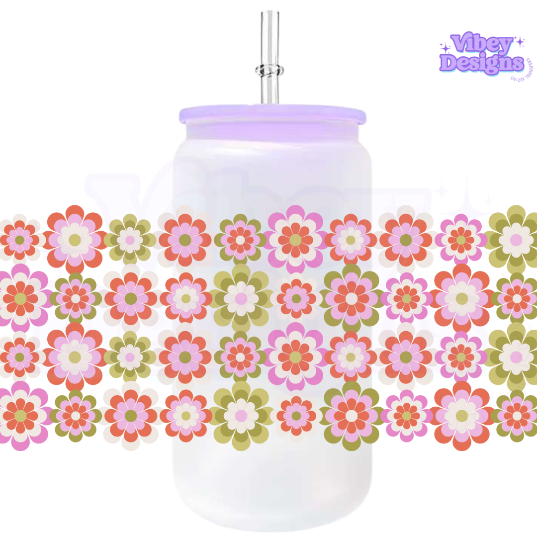 Uv Dtf Wrap For 16oz Libbey Glass - Pink & Green Springtime