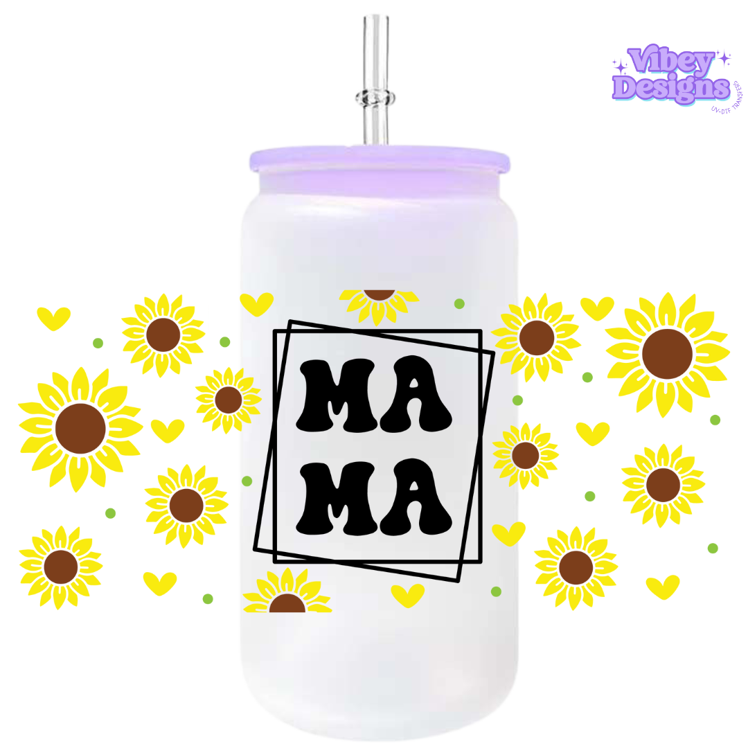 Uv Dtf Wrap For 16oz Libbey Glass - Mama Sunflowers