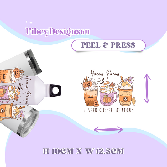 Uv Dtf Transfer for Bottle, Glass, Mug, Diary - Hocus Pocus Coffee To Focus
