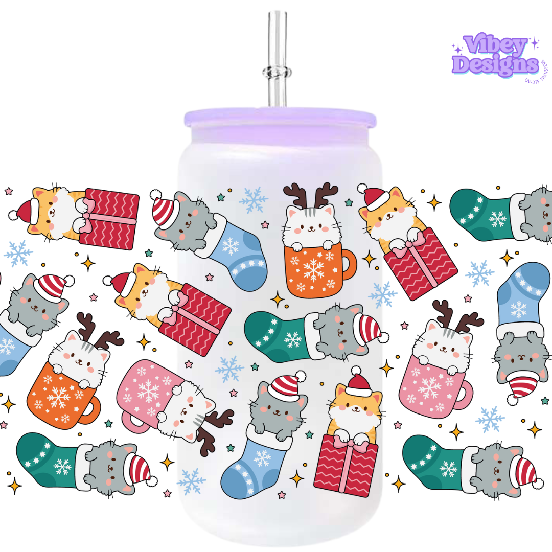 Uv Dtf Wrap For 16oz Libbey Glass - Christmas Kitties