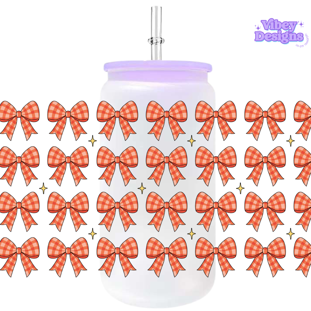 UV Dtf Wrap For 16oz Libbey Glass - #G124 Red Checkered Bows