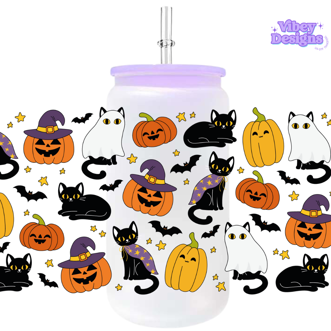 Uv Dtf Wrap For 16oz Libbey Glass - Spooky Cats