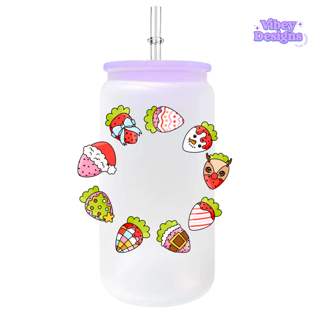UV-DTF Transfer for Bottle, Glass, Mug, Diary - Festive Strawberries