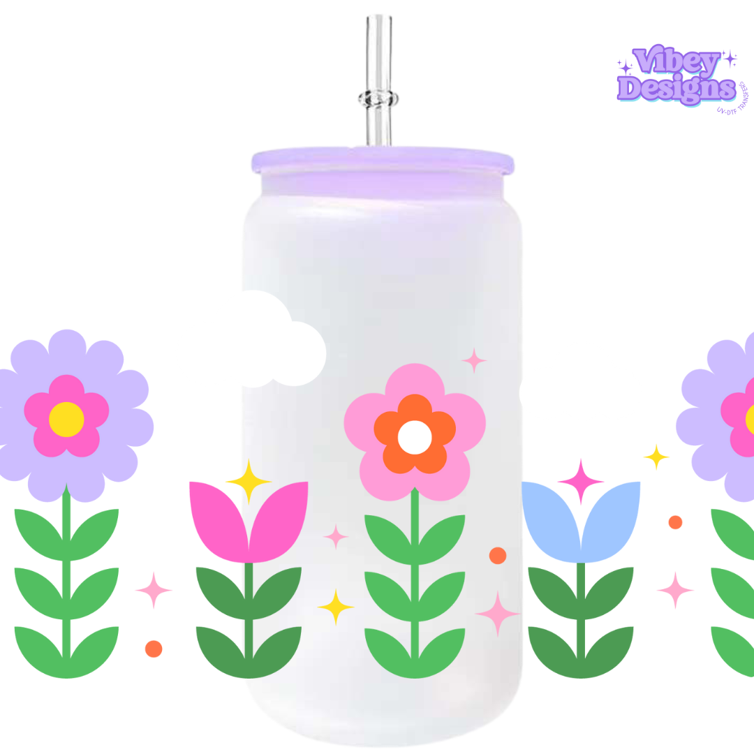 Uv Dtf Wrap For 16oz Libbey Glass - Retro Flowers