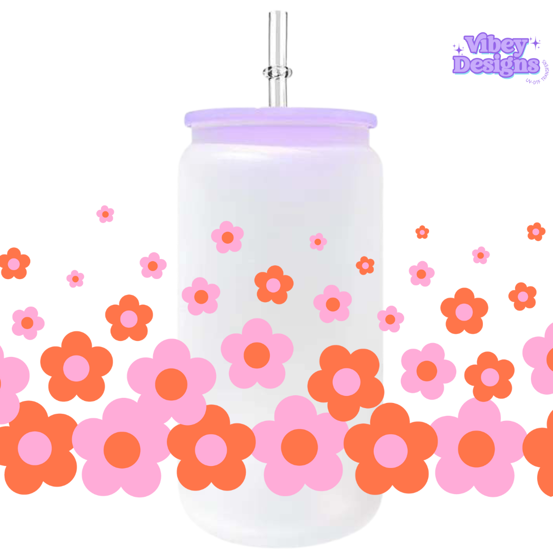 Uv Dtf Wrap For 16oz Libbey Glass - Daisies Pink and Orange
