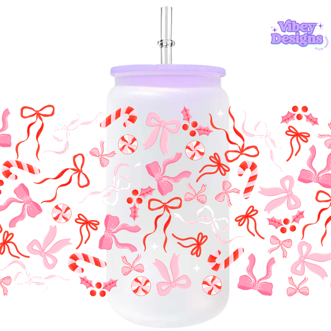 Uv Dtf Wrap For 16oz Libbey Glass - Christmas Bow