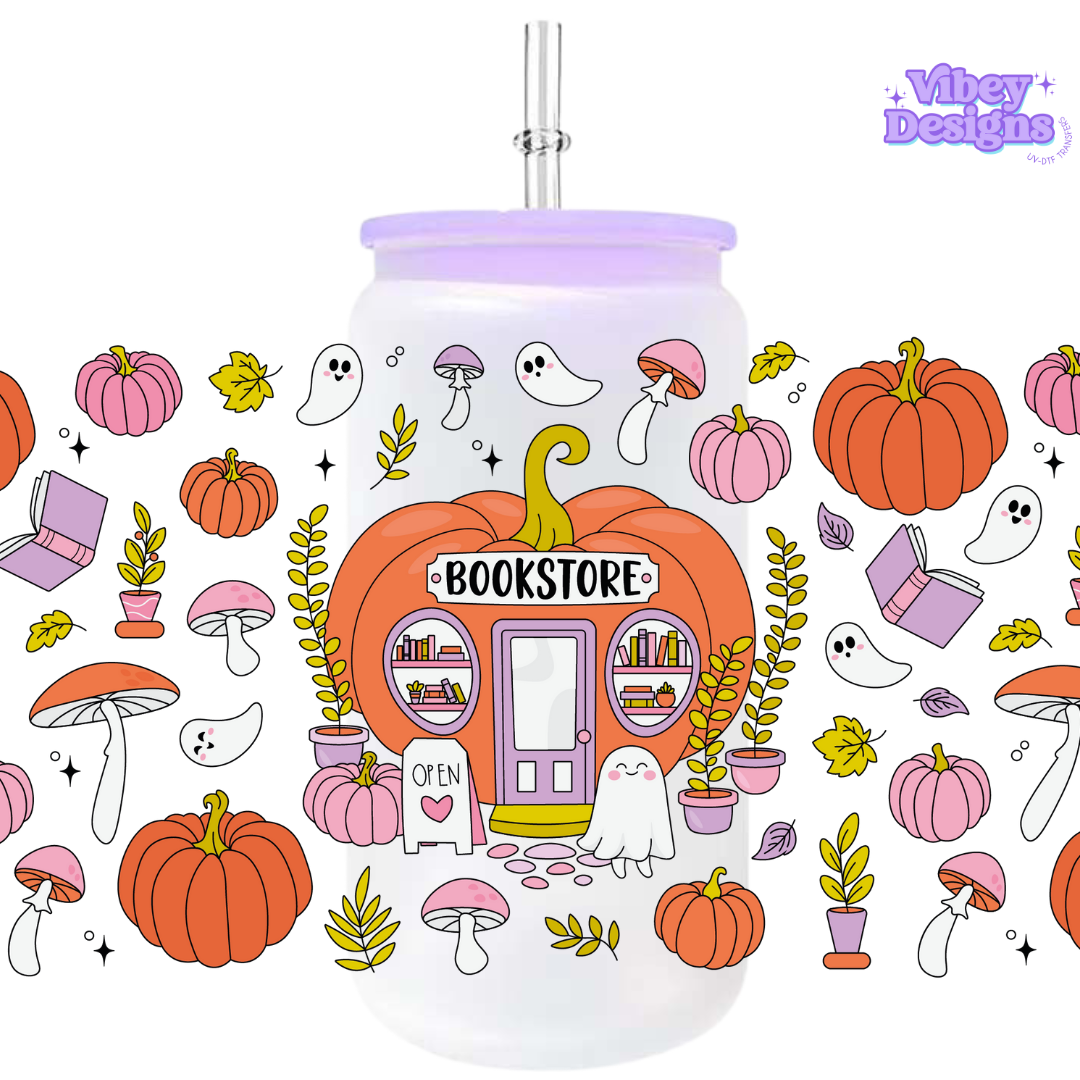 Uv Dtf Wrap For 16oz Libbey Glass - Fall Bookstore