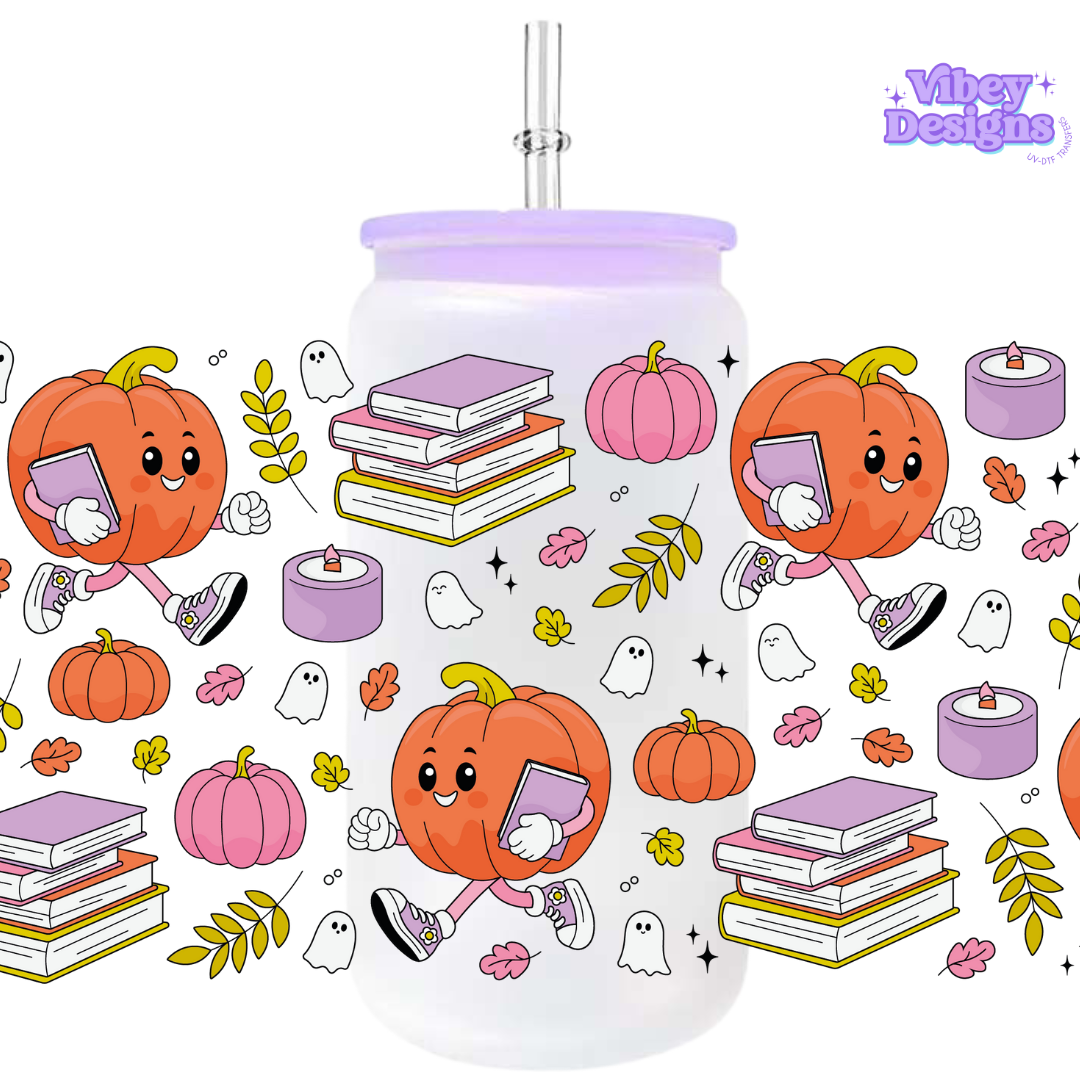 Uv Dtf Wrap For 16oz Libbey Glass - Bookish Pumpkin
