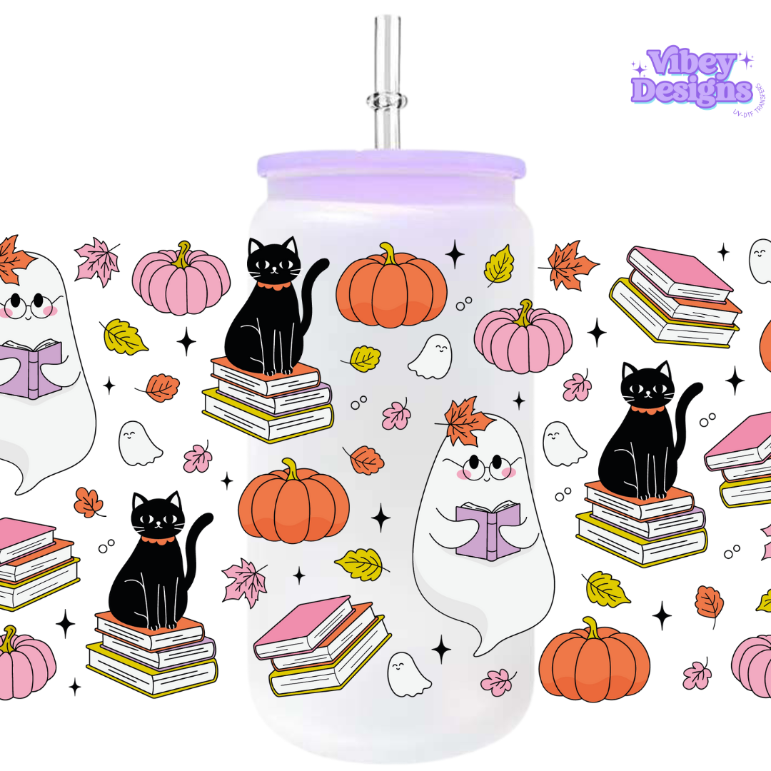 Uv Dtf Wrap For 16oz Libbey Glass - Bookish Cats