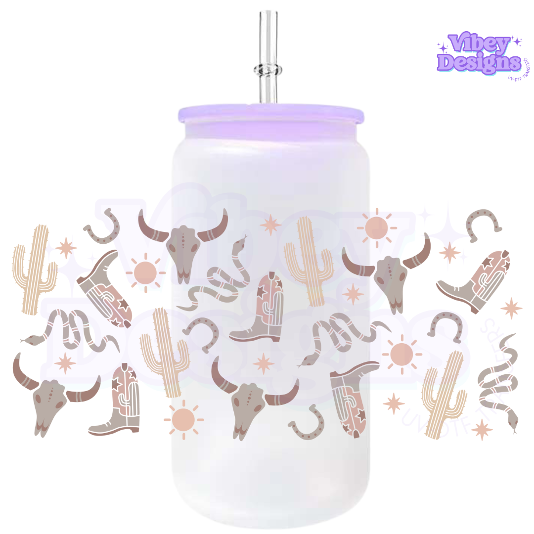 Uv Dtf Wrap For 16oz Libbey Glass - Neutral Western