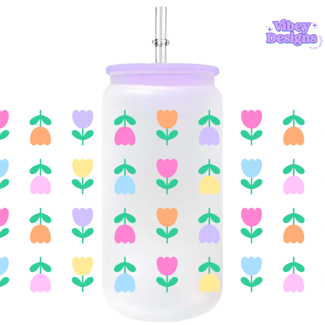 Uv Dtf Wrap For 16oz Libbey Glass - Pastel Tulips