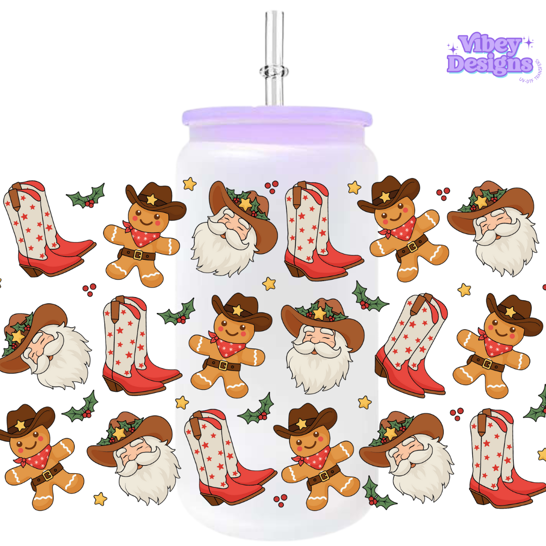 Uv Dtf Wrap For 16oz Libbey Glass - Christmas Cowboy