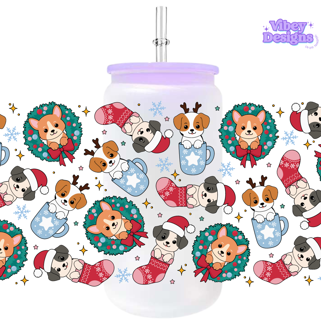 Uv Dtf Wrap For 16oz Libbey Glass - Howliday Pups