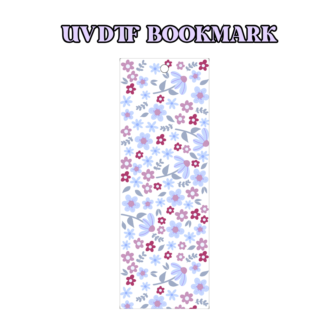 UV-DTF Bookmark Transfer - Blue Flower Pattern