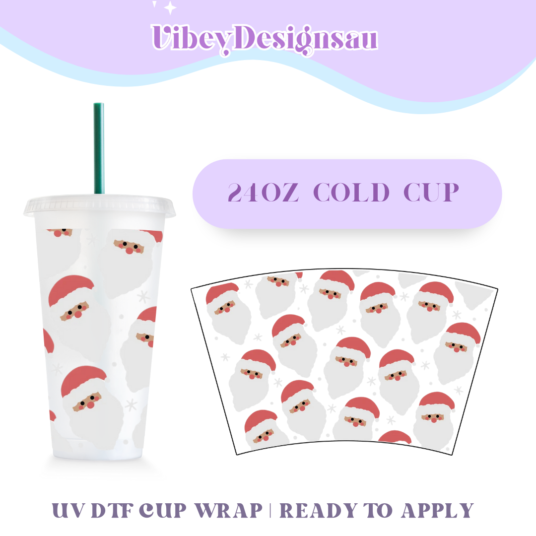 RTS 24oz Cold Cup Uv Dtf Wrap - Santa Pattern