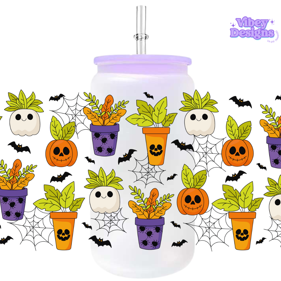 Uv Dtf Wrap For 16oz Libbey Glass - Spooky Plants