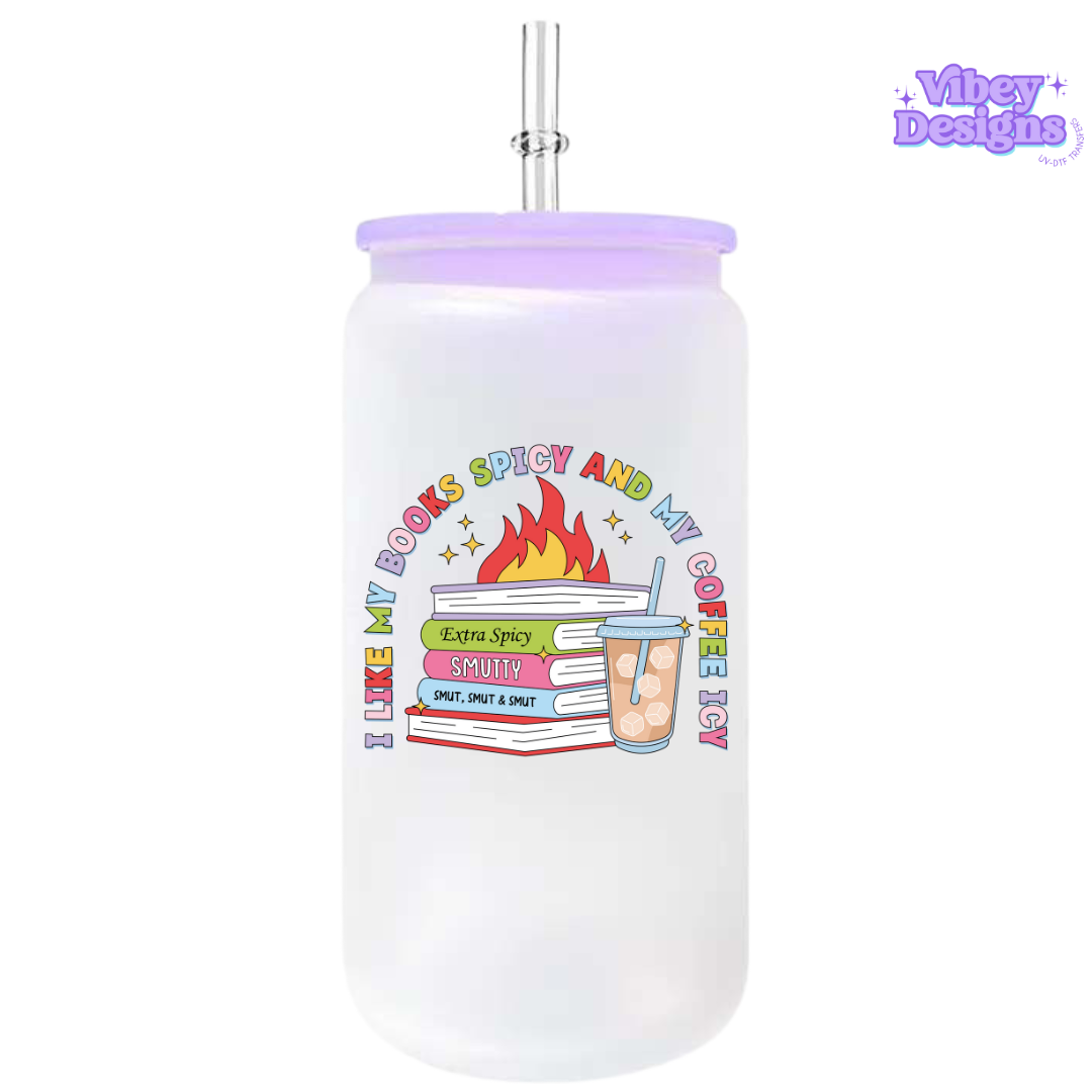 UV-DTF Transfer for Bottle, Glass, Mug, Diary - I like my book spicy, my coffee icy
