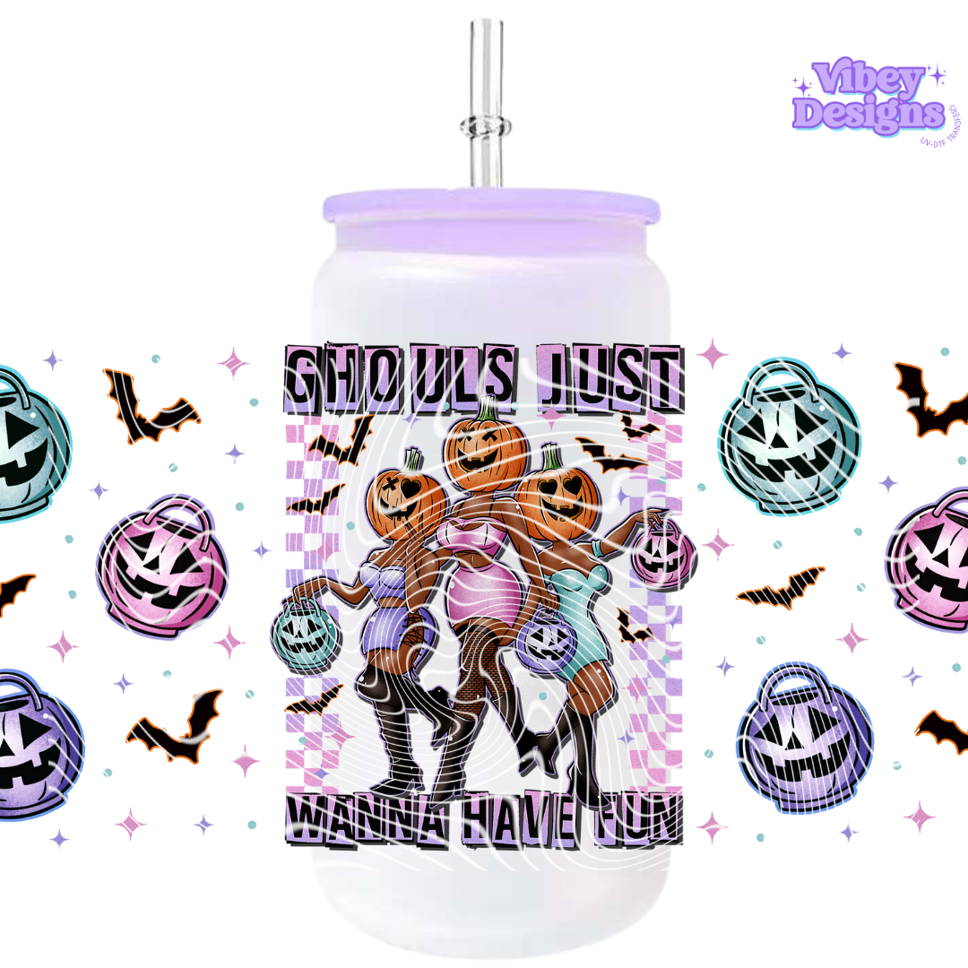 Uv Dtf Wrap For 16oz Libbey Glass - Ghouls Just Wanna Have Fun