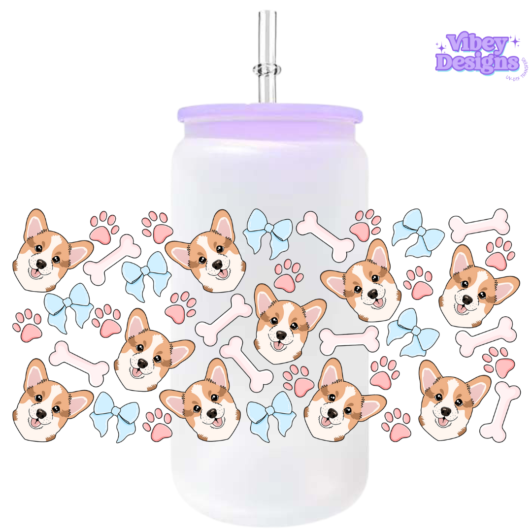 Uv Dtf Wrap For 16oz Libbey Glass - Corgi Bows