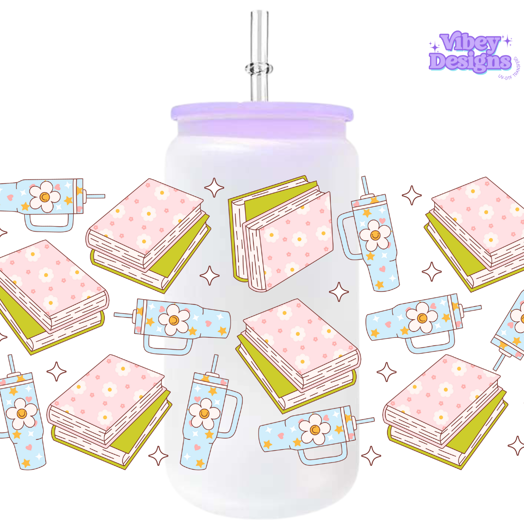 Uv Dtf Wrap For 16oz Libbey Glass - Pastel Spring Books