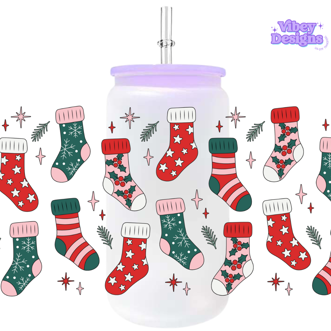 Uv Dtf Wrap For 16oz Libbey Glass - Xmas Socks