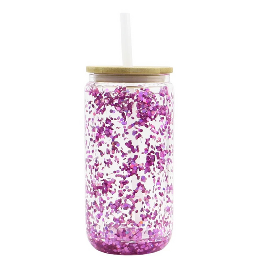 GLASS Snowglobe 16oz Libbey Glass with Bamboo Lid