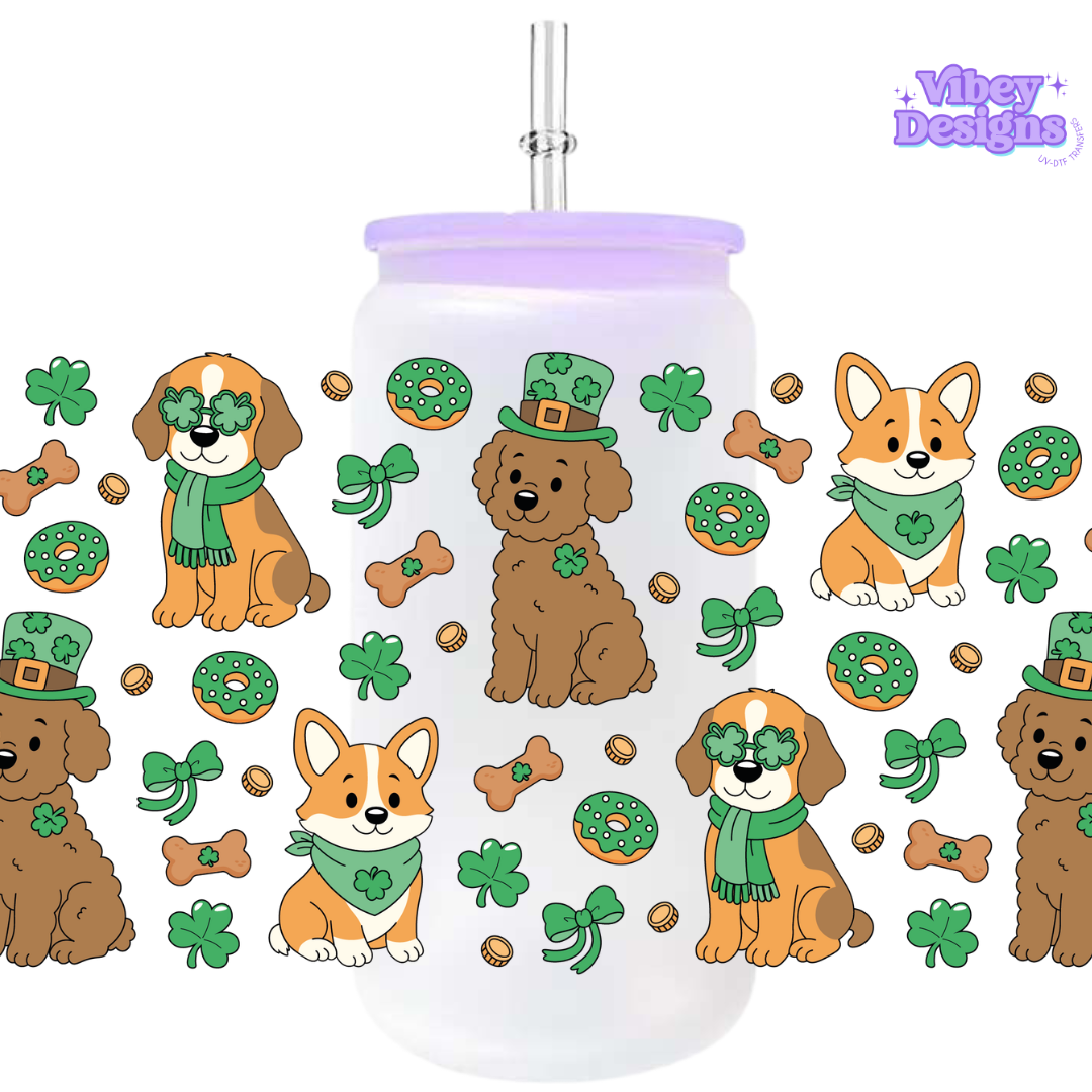 Uv Dtf Wrap For 16oz Libbey Glass - #SP03 Lucky Dogs