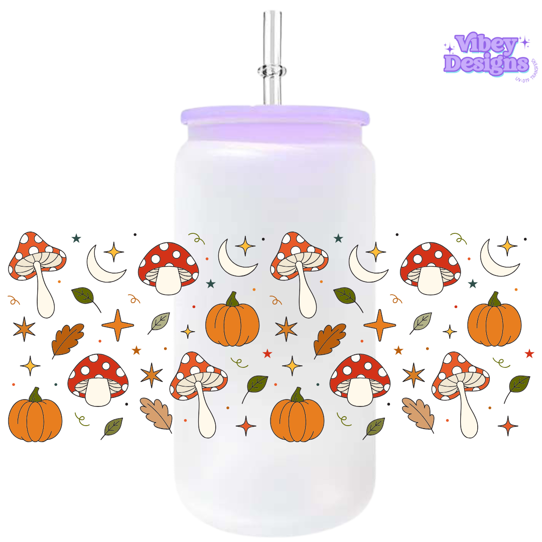Uv Dtf Wrap For 16oz Libbey Glass - Autumn Mushrooms