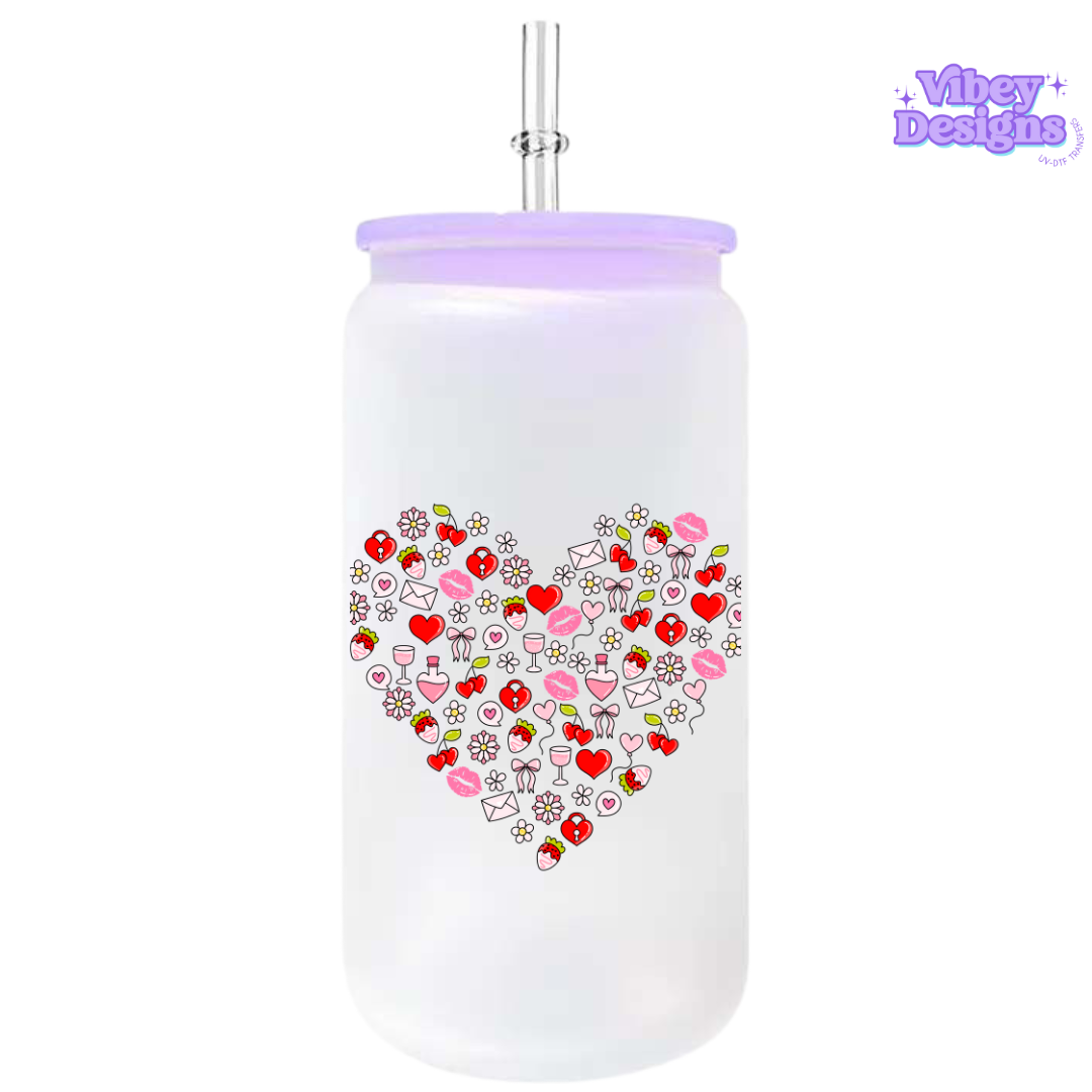 UV-DTF Transfer for Bottle, Glass, Mug, Diary - Valentine Hearts